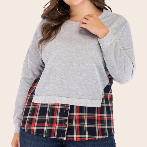 Tops - Patchwork Plaid Pullover Top
